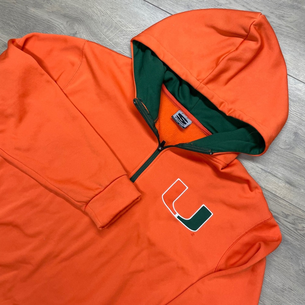 Stadium Athletics Miami Hurricanes Hoodie Mens XXL Orange 1/4 Zip Pullover